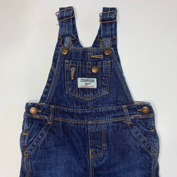OshKosh B'gosh Vestbak Size 9M Overalls Denim Pants Flannel Lining Hearts Snaps - Picture 2 of 8